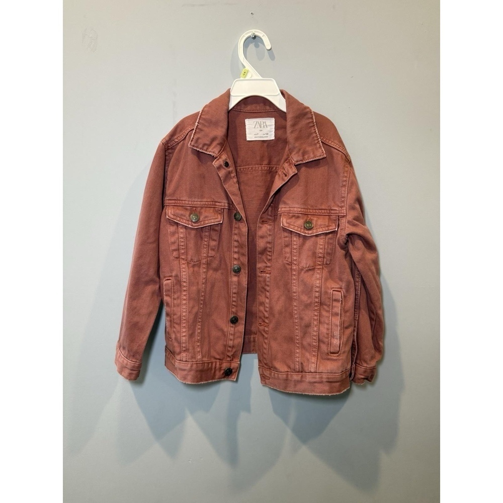 ZARA Kids Brick Red DENIM Jacket Pockets Cotton Size 7